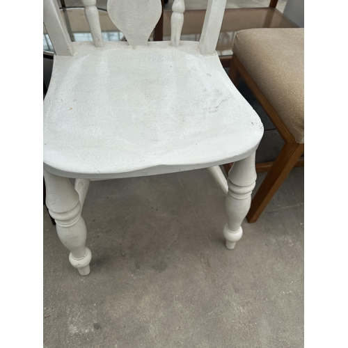 2909 - A PAINTED VICTORIAN KITCHEN CHAIR AND A SMALL FOLDING TABLE