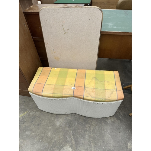 2940 - A LLOYD LOOM STYLE OTTOMAN AND FOLDING TABLE