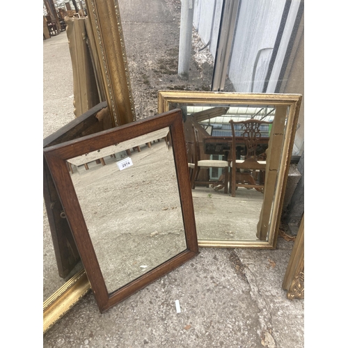 2974 - A GILT FRAMED BEVEL EDGE WALL MIRROR, 22