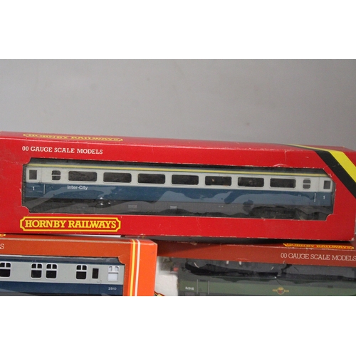 332 - THREE HORNBY OO GAUGE ITEMS TO INCLUDE, A BR CLASS 47 DIESEL 'MAMMOTH', R328, A BR INTER-CITY COACH ... 