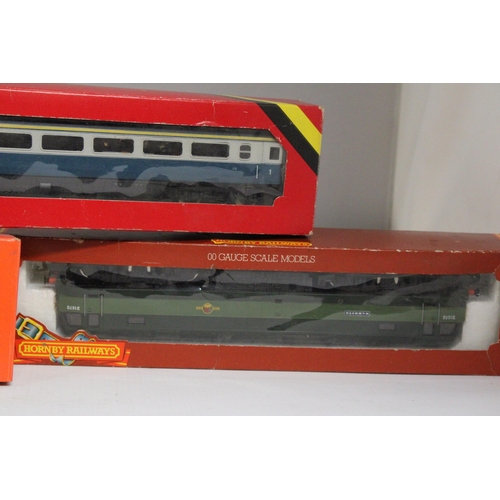 332 - THREE HORNBY OO GAUGE ITEMS TO INCLUDE, A BR CLASS 47 DIESEL 'MAMMOTH', R328, A BR INTER-CITY COACH ... 