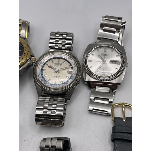 601 - TEN VINTAGE SEIKO WATCHES INCLUDING WORLD TIME AND AUTOMATIC EXAMPLES, SOME WORKING AT TIME OF CATAL... 