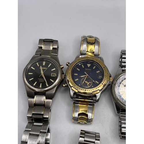 601 - TEN VINTAGE SEIKO WATCHES INCLUDING WORLD TIME AND AUTOMATIC EXAMPLES, SOME WORKING AT TIME OF CATAL... 