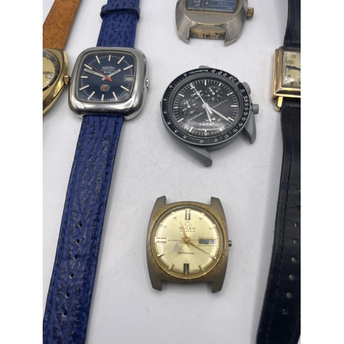 611 - SEVEN VARIOUS GENTLEMAN'S WRISTWATCHES TO INCLUDE OMEGA SPEEDMASTER MOON WATCH, ELGIN JUMP HOUR, ROA... 