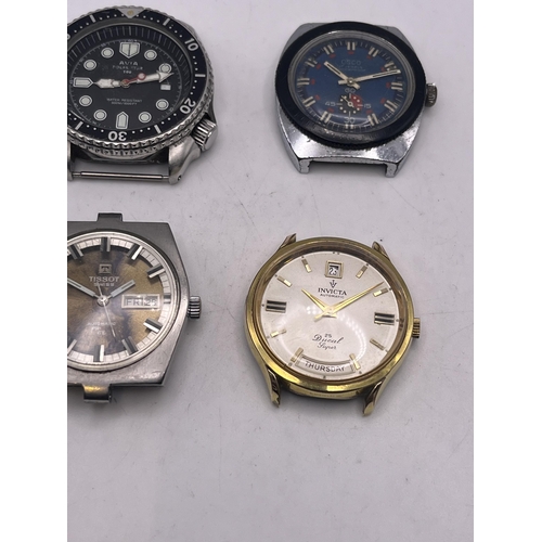 612 - FOUR RARE VINTAGE DIVER'S WATCHES INCLUDING AVIA POLAR, TISSOT, INVICTA - WORKING AT TIME OF CATALOG... 