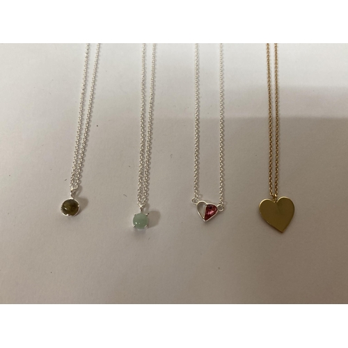 684 - FOUR SILVER PENDANT NECKLACES TO INCLUDE A GOLD PLATED HEART