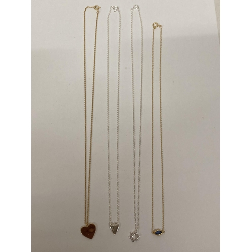 686 - FOUR SILVER PENDANT NECKLACES TO INCLUDE TWO GOLD PLATED EXAMPLES