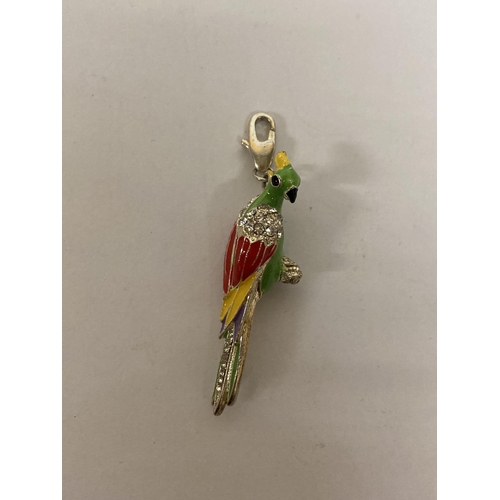 692 - A 925 SILVER ENAMELLED PARROT CHARM