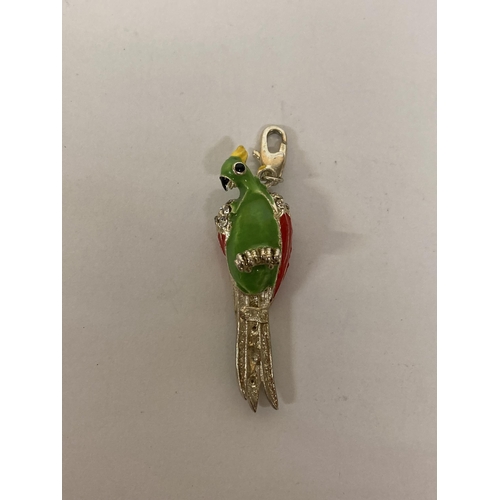 692 - A 925 SILVER ENAMELLED PARROT CHARM