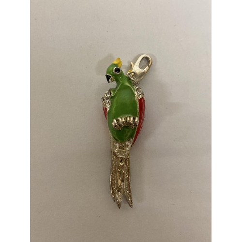 692 - A 925 SILVER ENAMELLED PARROT CHARM