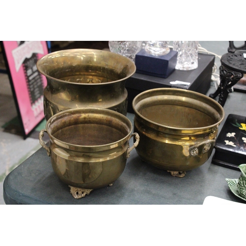 163 - THREE BRASS PLANTERS