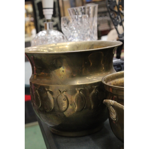 163 - THREE BRASS PLANTERS