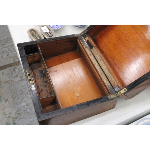 179 - A VICTORIAN BURR WALNUT WRITING SLOPE TOGETHER WITH A MOTHER OF PEARL ESCUTCHEON BOX FOR RESTORATION