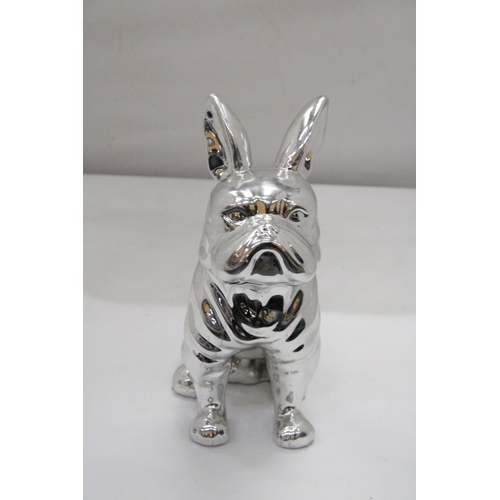 180 - A LARGE SITTING CHROME BULLDOG - 30 CM