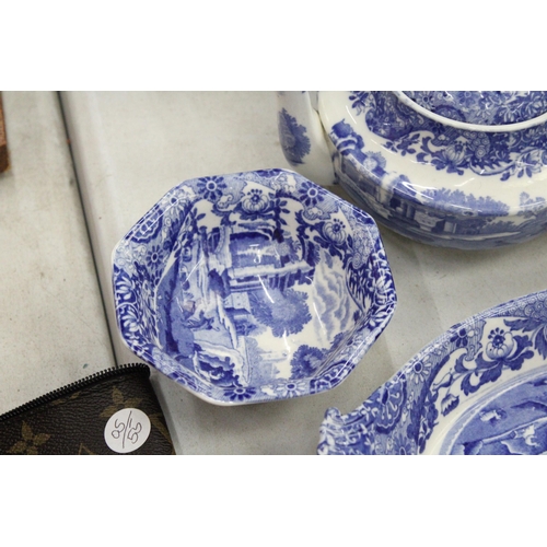 184 - FOUR PIECES OF ITALIAN COPELAND SPODE TO INCLUDE A TEAPOT, MILK AND SUGAR BOWL AND SERVING DISH