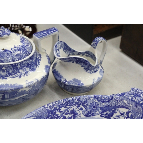 184 - FOUR PIECES OF ITALIAN COPELAND SPODE TO INCLUDE A TEAPOT, MILK AND SUGAR BOWL AND SERVING DISH