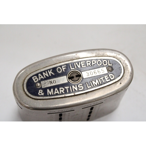 185 - TWO VINTAGE BANK COIN BANKS TO INLCUDE LIVERPOOL BANK AND MARTIN'S BANK