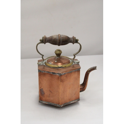 197 - A CHRISTOPHER DRESSER STYLE HEXAGONAL COPPER TEAPOT