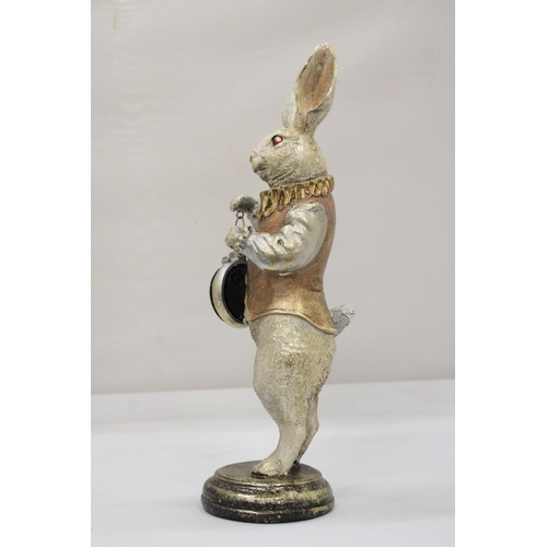 111 - AN ALICE IN WONDERLAND WHITE RABBIT WITH A POCKET WATCH, HEIGHT 31CM