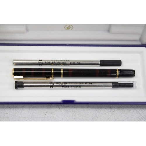 30 - A WATERMAN PARIS LAURENT BLACK FOUNTAIN PEN AND ROLLER BALL PEN SET BOTH CASED WITH REFILLS