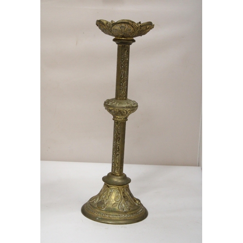 32 - AN ORMOLU ECCLESIASTICAL PRICKETT CANDLE STICK - 51 CM