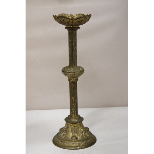 32 - AN ORMOLU ECCLESIASTICAL PRICKETT CANDLE STICK - 51 CM