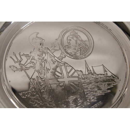 45 - A HALLMARKED LONDON SILVER BRITISH EMPIRE COMMEMORATIVE PLATE - 18 CM - WEIGHT APPROX 222.80