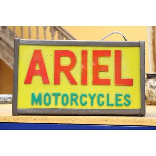 69 - AN ILLUMINATED ARIEL MOTORCYCLES SIGN - 41.5 CM X 24.5 CM