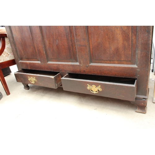 2813 - A GEORGE III OAK BLANKET CHEST WITH TWO DRAWERS TO BASE ON OGEE FEET, 50