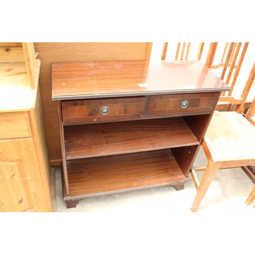 2819 - A MAHOGANY TWO TIER OPEN BOOKCASE WITH TWO FRIEZE DRAWERS, 30