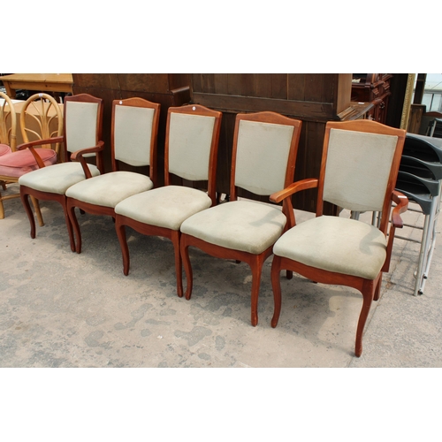 2849 - FIVE FENWICK DESIGN DINING CHAIRS, TWO BEING CARVERS