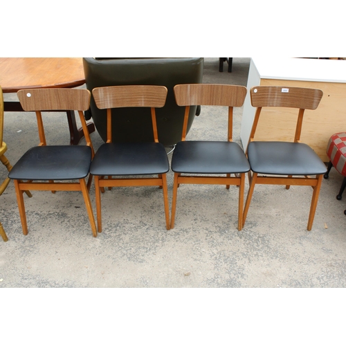 2852 - A SET OF FOUR RETRO DINING CHAIRS WITH BLACK FAUX LEATHER SEATS AND FORMICA BACK PANELS