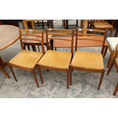 2857 - THREE G PLAN RETRO TEAK DINING CHAIRS ON TAPER LEGS