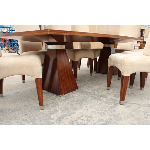 2868 - A TOCA WOOD, TWIN TAPERED PEDESTAL, EXTENDING DINING TABLE, 84