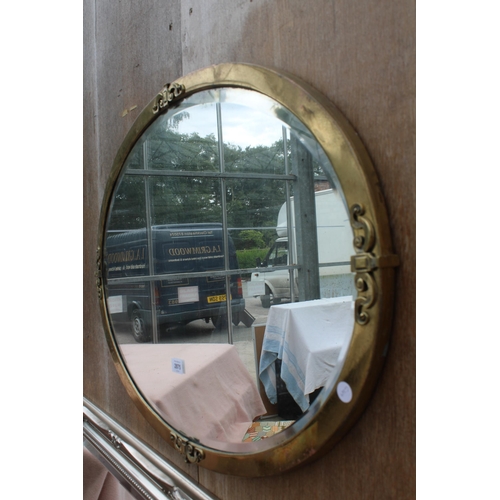 2875 - A MID 20TH CENTURY OVAL BRASS FRAMED WALL MIRROR WITH BEVEL EDGE, 32