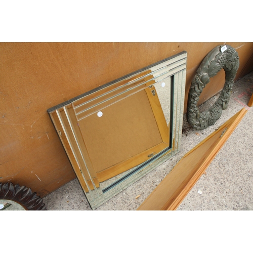 2886 - A PINE WALL MIRROR AND A STEPPED WALL MIRROR