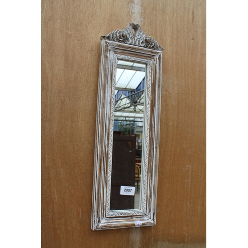 2887 - A MINSTER WHITE ANTIQUE WASH WALL MIRROR, 21