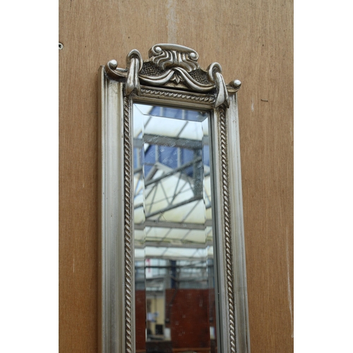 2889 - A MINSTREL SILVER COLOURED BEVEL EDGE WALL MIRROR, 48