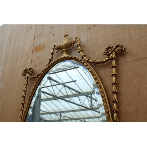 2893 - A 19TH CENTURY STYLE GILT EFFECT WALL MIRROR DECORATED WITH SWAGS, 31