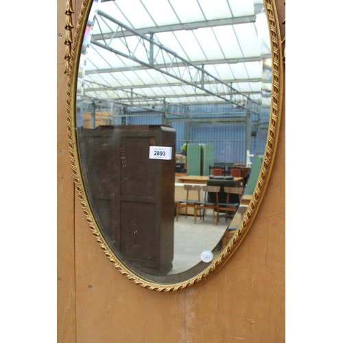 2893 - A 19TH CENTURY STYLE GILT EFFECT WALL MIRROR DECORATED WITH SWAGS, 31