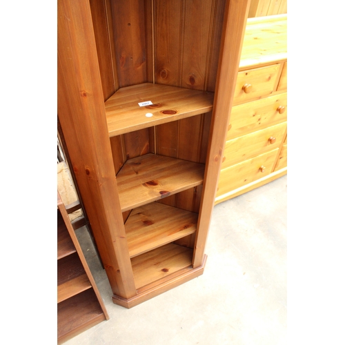 2907 - A PINE FIVE TIER OPEN CORNER CUPBOARD, 21