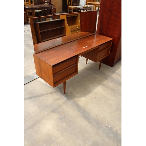 2921 - AN AUSTINSUITE RETRO TEAK TWIN-PEDESTAL DRESSING TABLE, 58.5