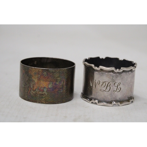 39 - TWO SILVER NAPKIN RINGS ONE HALLMARKED SHEFFIELD AND THE OTHER BIRMINGHAM - WEIGHT 74.02