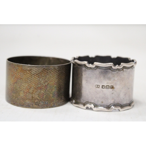 39 - TWO SILVER NAPKIN RINGS ONE HALLMARKED SHEFFIELD AND THE OTHER BIRMINGHAM - WEIGHT 74.02