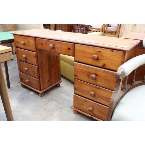 2926 - A PINE TWIN-PEDESTAL DESK, 54