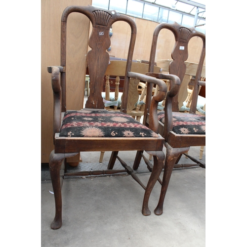 2931 - A PAIR OF EARLY 20TH CENTURY OAK QUEEN ANNE STYLE CARVER CHAIRS