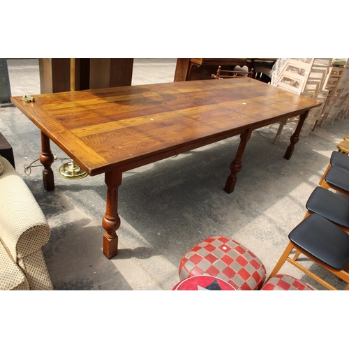 2944 - AN OAK TEN PLANK TOP REFECTORY TABLE ON SIX TURNED LEGS, 10