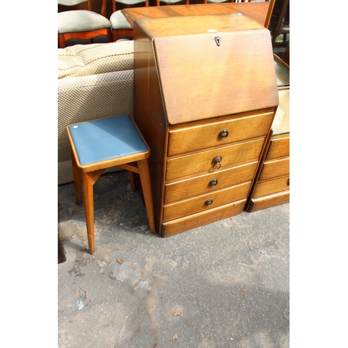 2949 - A MID TWENTIETH CENTURY OAK BUREAU, 2' WIDE AND 1950S STOOL