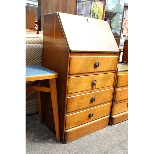 2949 - A MID TWENTIETH CENTURY OAK BUREAU, 2' WIDE AND 1950S STOOL