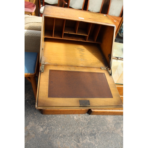 2949 - A MID TWENTIETH CENTURY OAK BUREAU, 2' WIDE AND 1950S STOOL